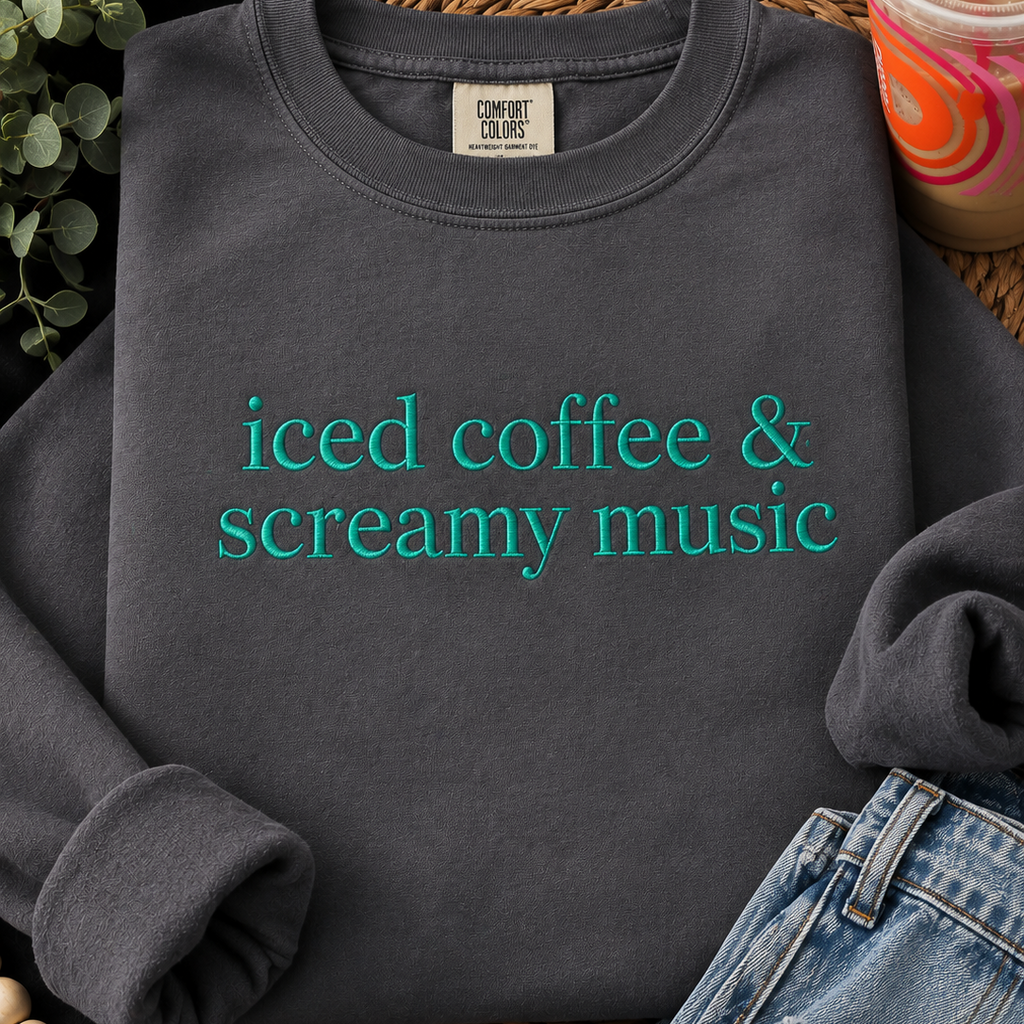 Iced Coffee and Screamy Music Embroidered Shirt | Alternative Apparel