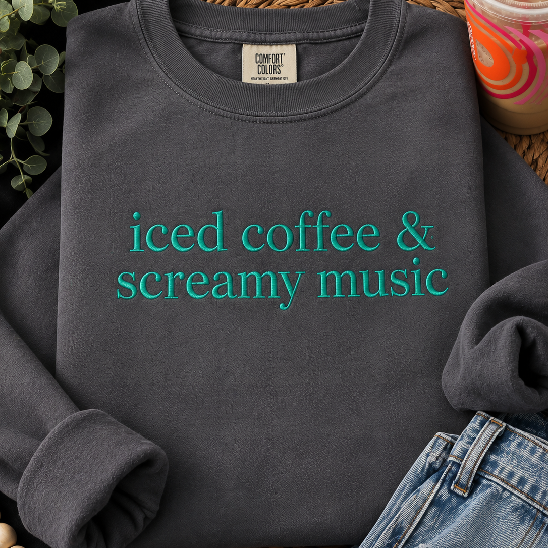 Iced Coffee and Screamy Music Embroidered Shirt | Alternative Apparel