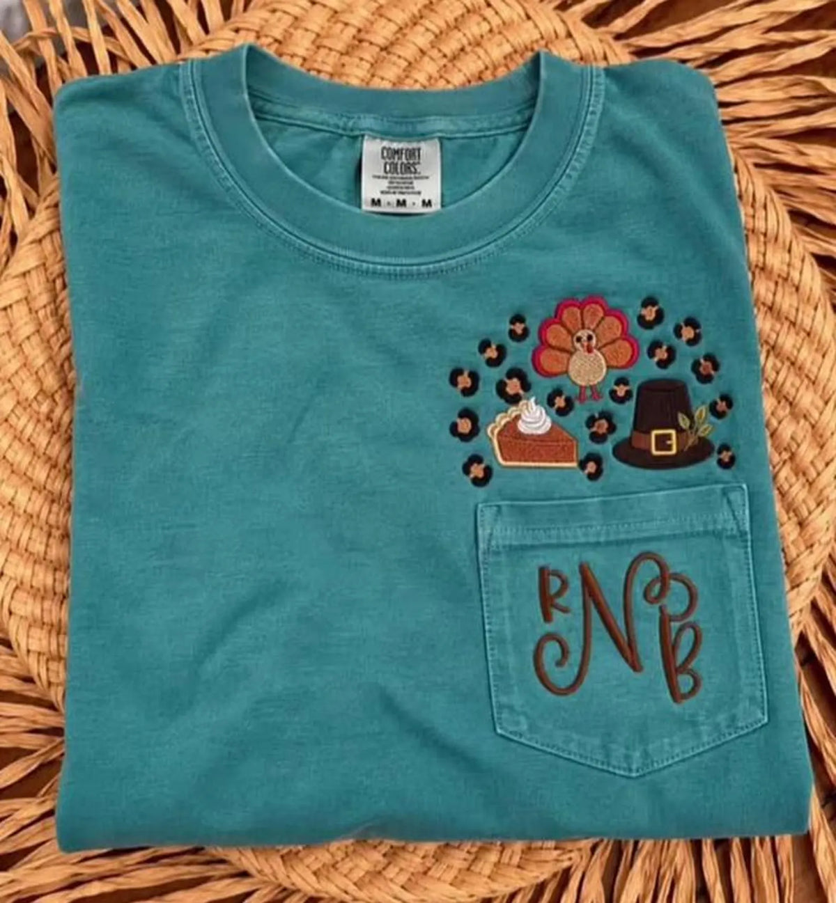 Gobble & Gather | Embroidered Thanksgiving Monogram Pocket Tee