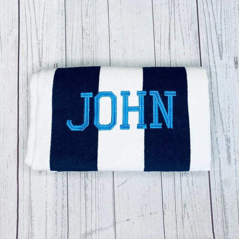 Custom Embroidered Oversized Striped Beach Towels - Merch Girls