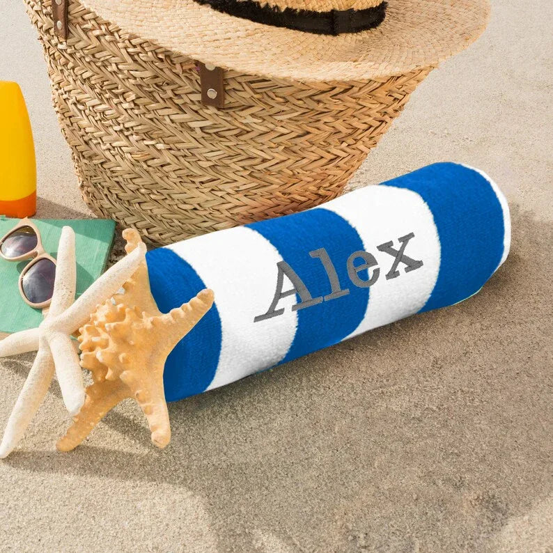 Custom Embroidered Oversized Striped Beach Towels - Merch Girls