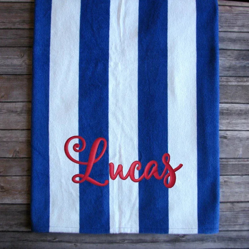 Custom Embroidered Oversized Striped Beach Towels - Merch Girls