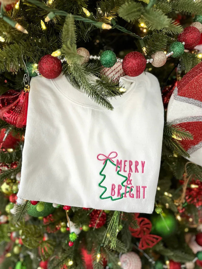Merry And Bright Christmas Holiday Embroidered Shirt - Merch Girls