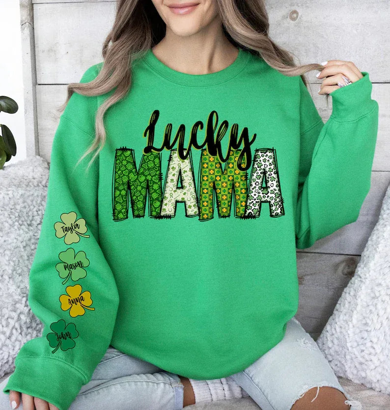 Lucky Mama with Kids names DTF Transfer - Merch Girls