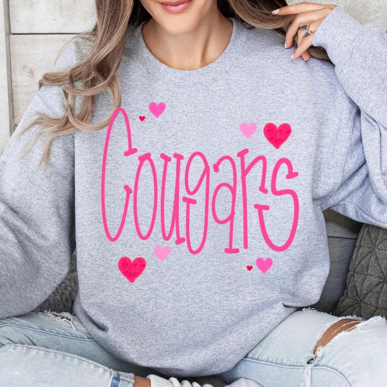 Cougars Mascot Hearts Graphic Tee - Merch Girls