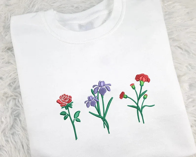 Birth Month Flower Embroidered Sweatshirt (up to 3 flowers) - Merch Girls
