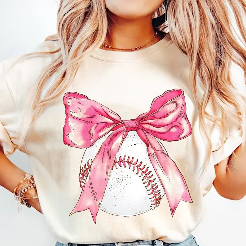 Baseball with bow DTF Transfer - Merch Girls