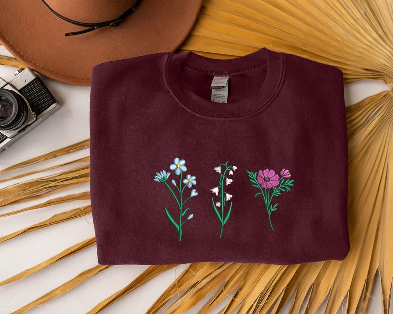 Birth Month Flower Embroidered Sweatshirt (up to 3 flowers)