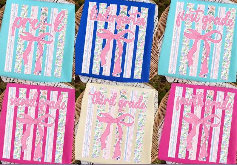 Floral Stripe Bow Grade Level DTF Transfer