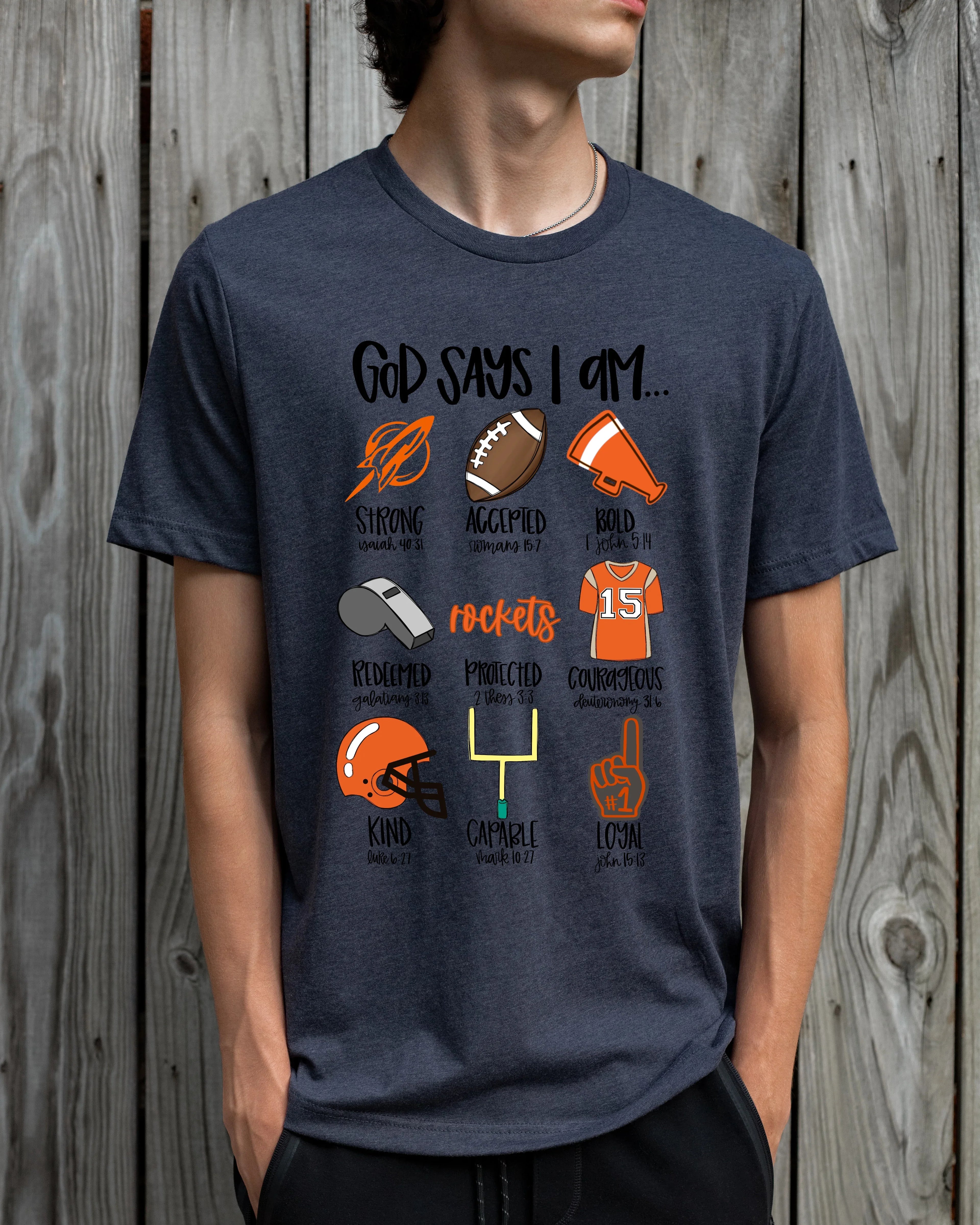 God Says I Am Rockets Orange Football DTF Transfer - Merch Girls