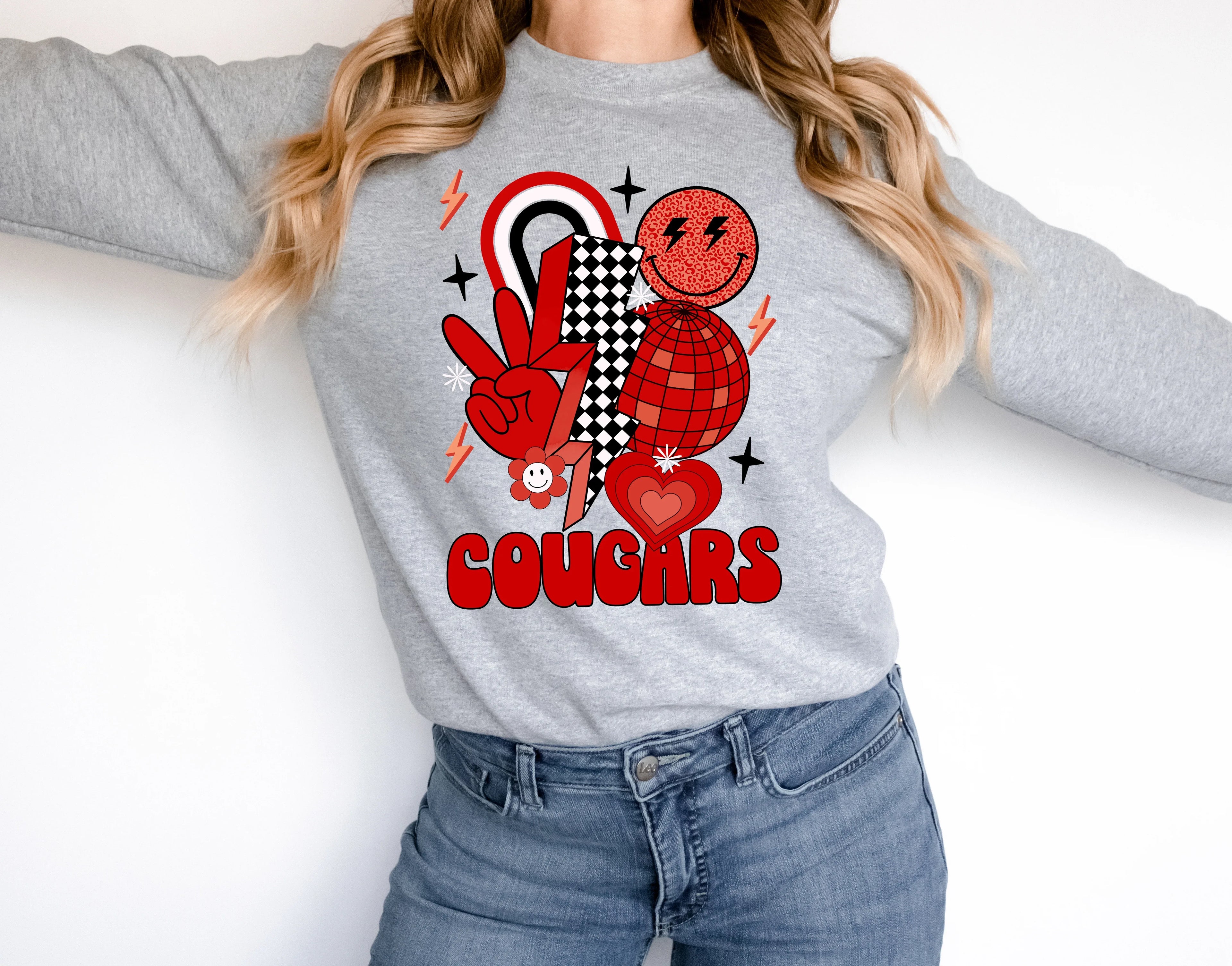Cougars Red Groovy DTF Transfer - Merch Girls