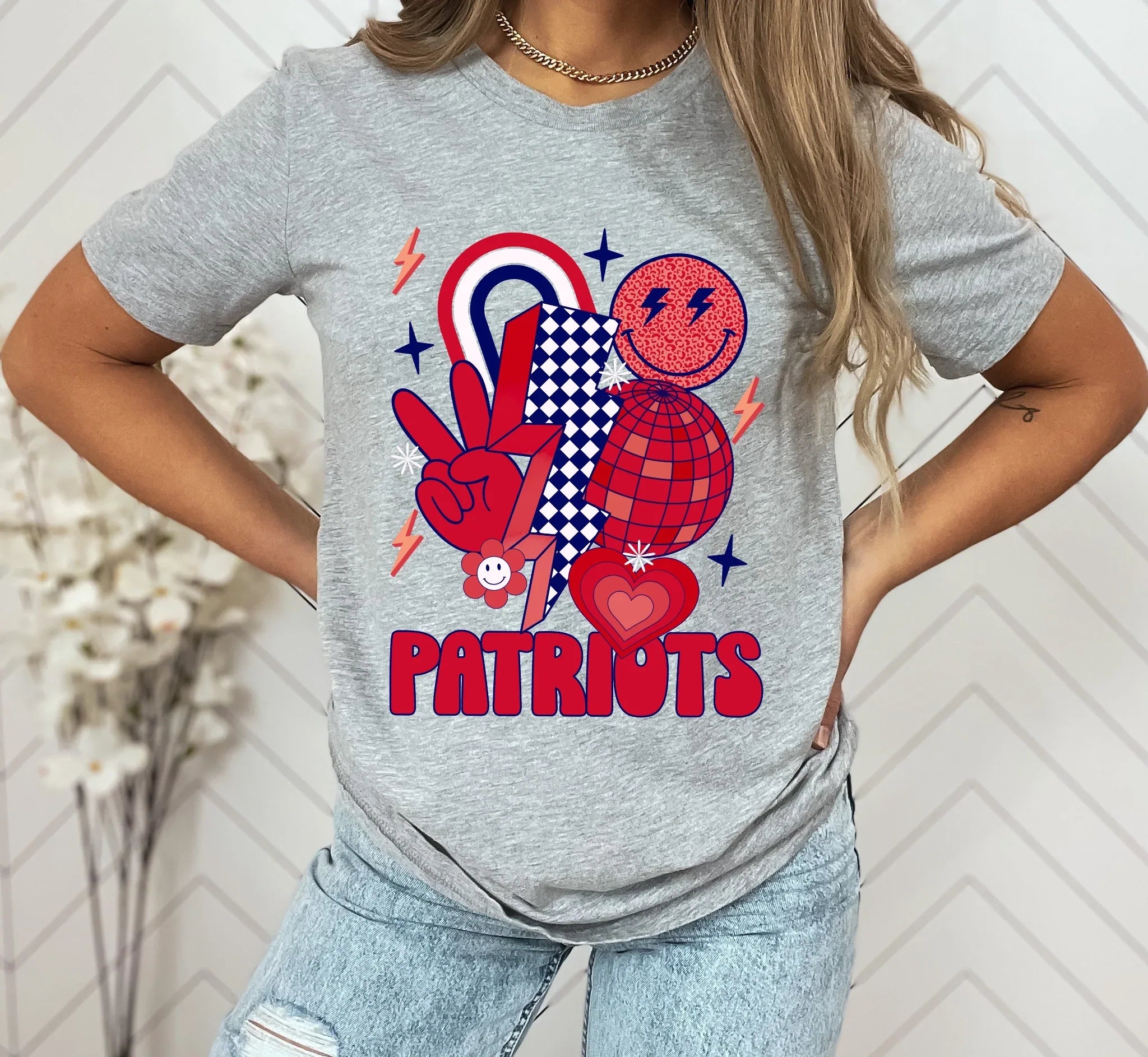 Patriots Red and Blue Groovy DTF Transfer - Merch Girls