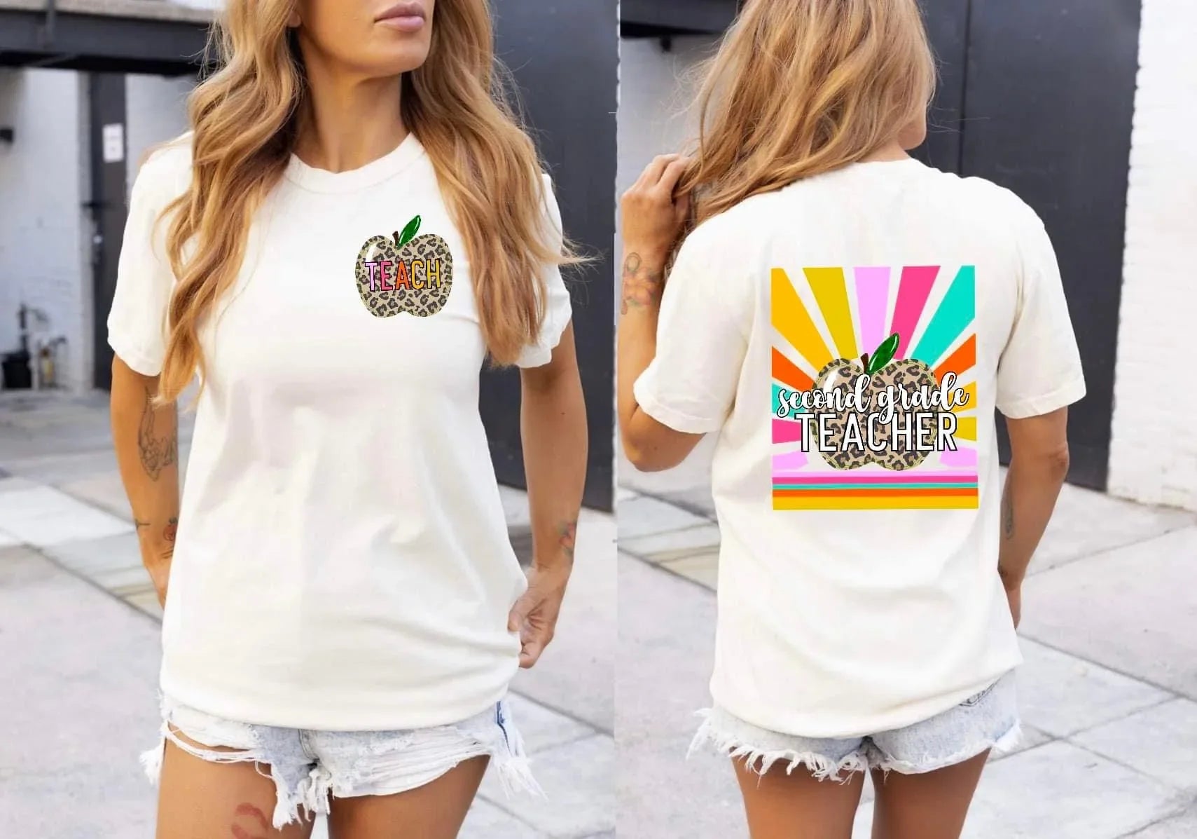Second Grade Teacher Back and Front DTF Transfer - Merch Girls