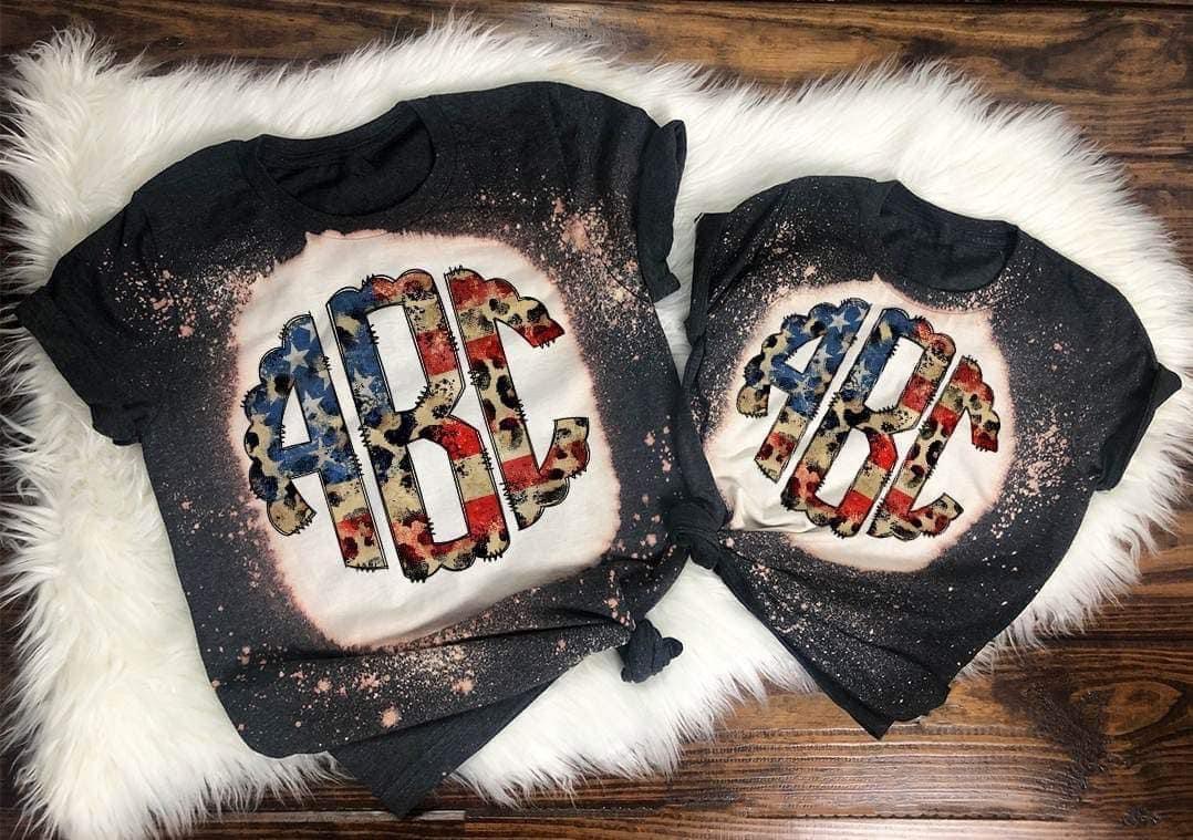 Leopard USA Flag Monogram Graphic Tee - Merch Girls