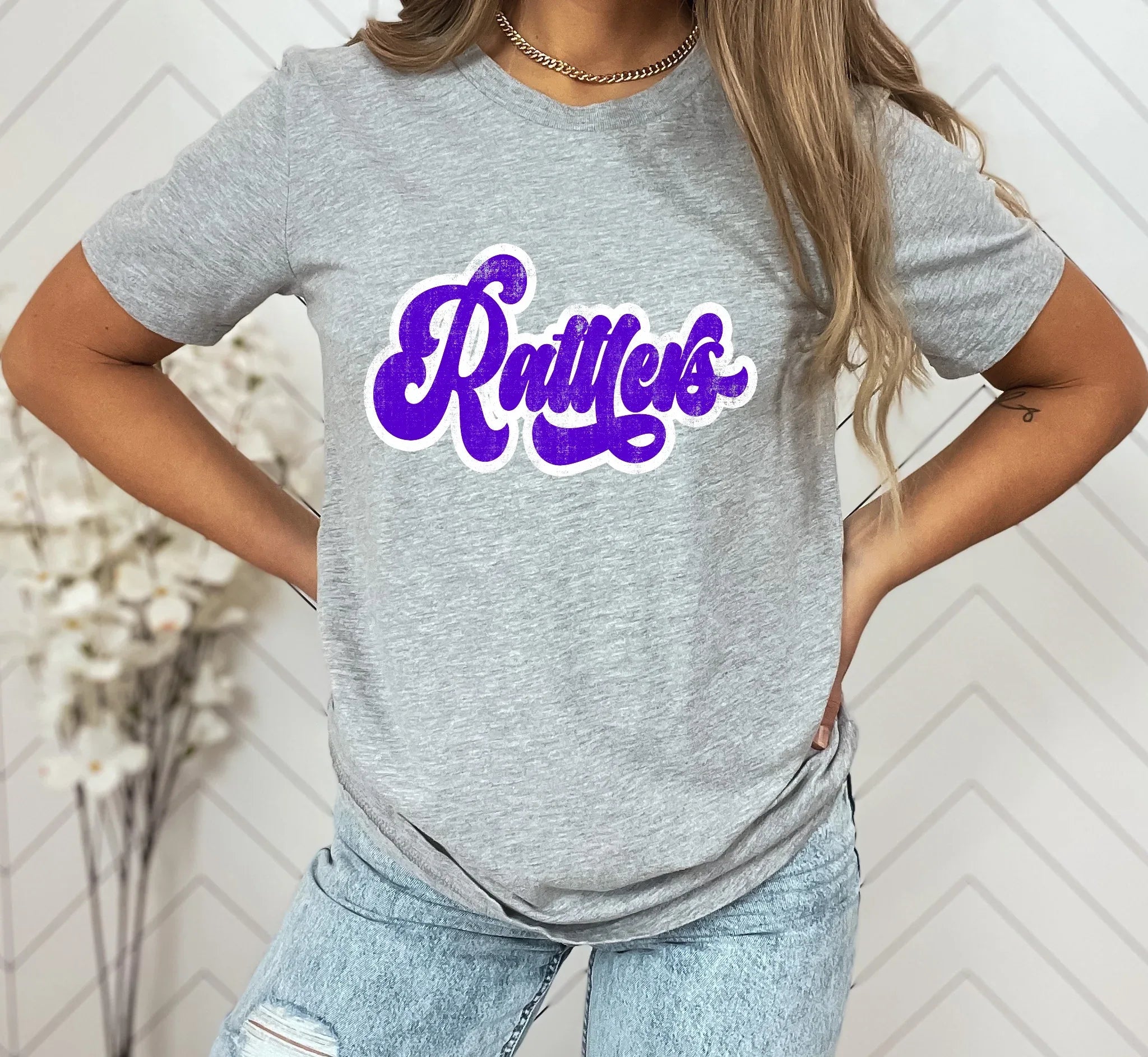 Rattlers Vintage Retro Shadow Distressed DTF Transfer - Merch Girls
