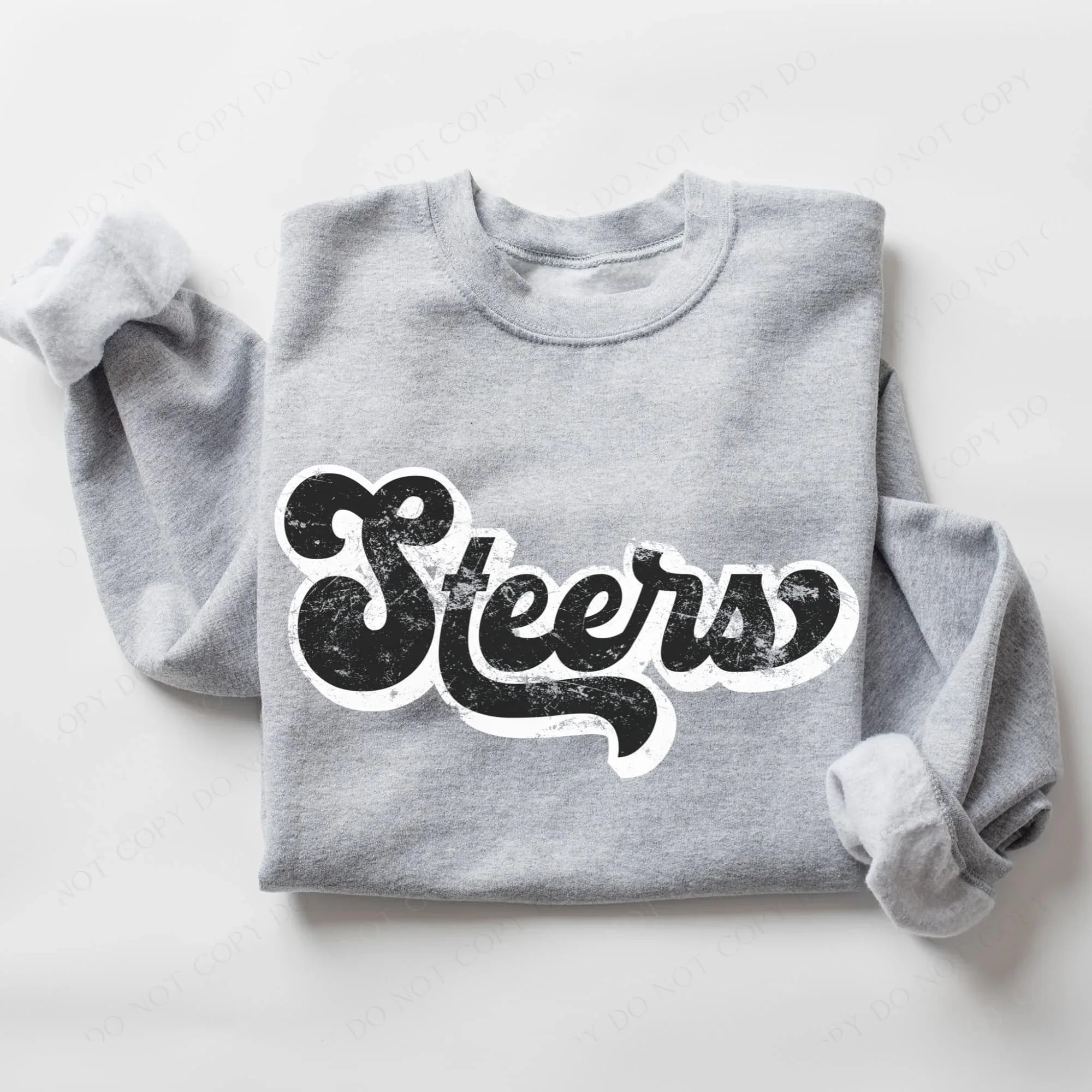 Steers Vintage Retro Shadow Distressed DTF Transfer - Merch Girls