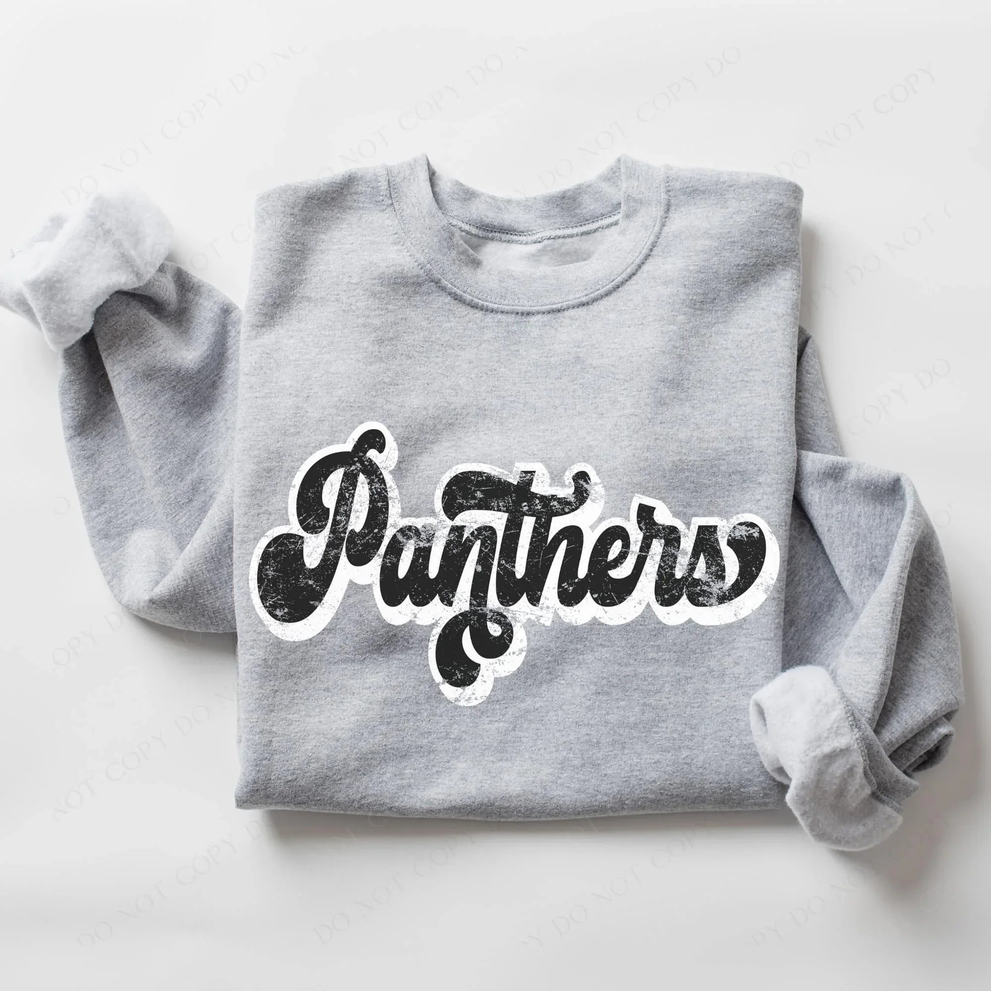 Panthers Vintage Black & White Retro Shadow Distressed DTF Transfer - Merch Girls