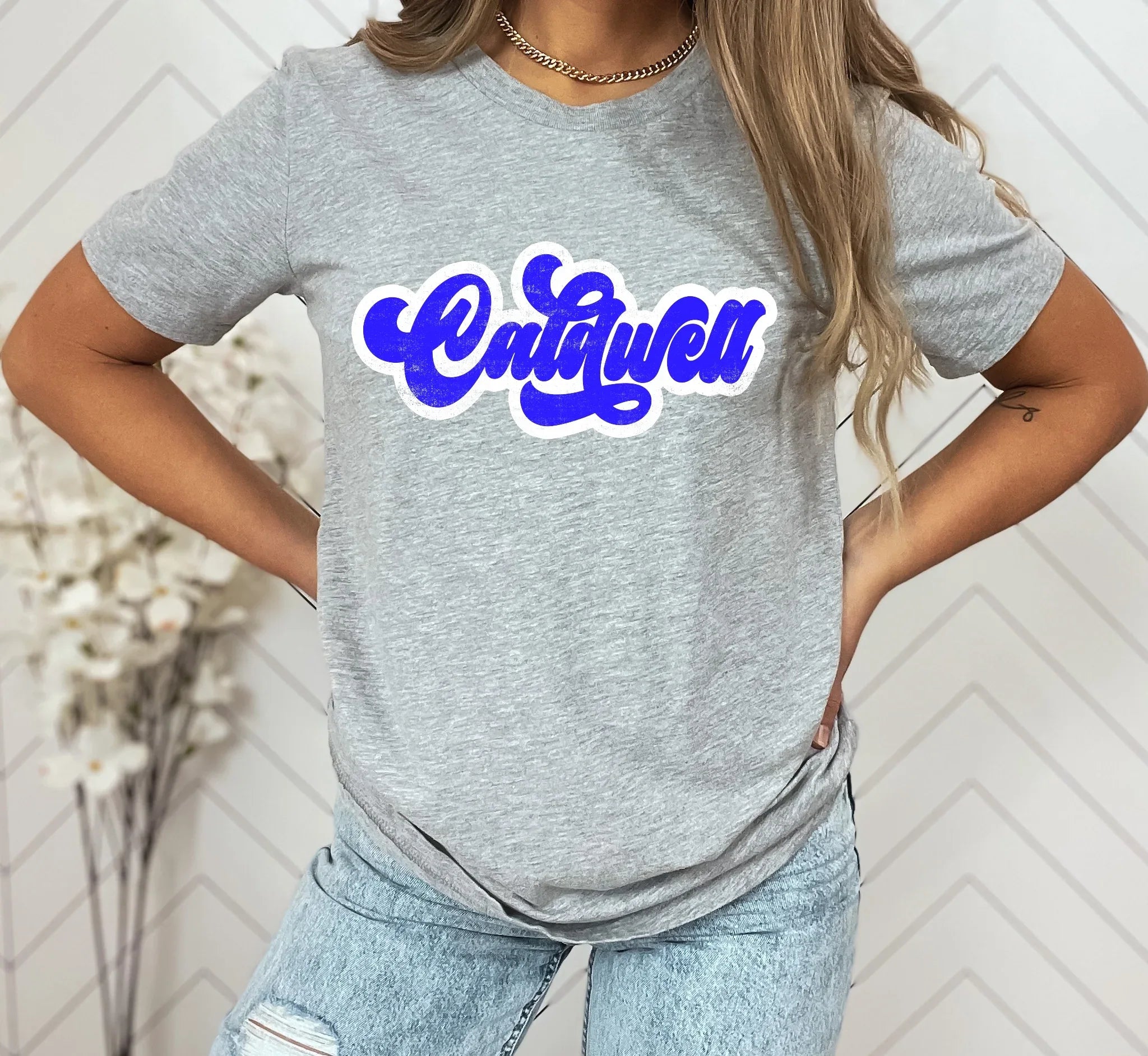 Caldwell Vintage Retro Shadow Distressed DTF Transfer - Merch Girls