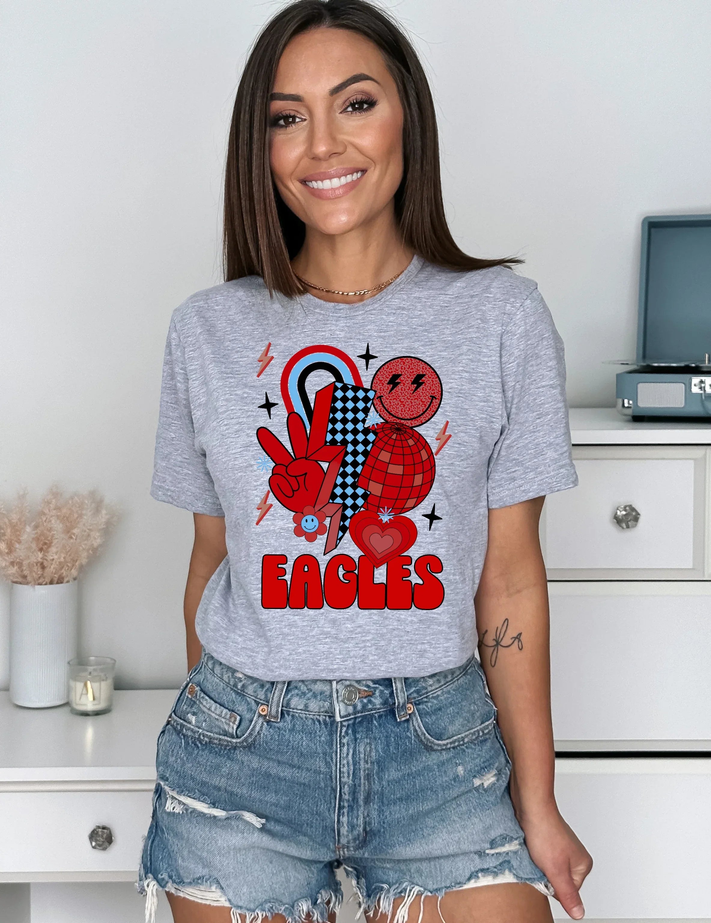 Eagles Red and Carolina Blue Groovy DTF Transfer - Merch Girls