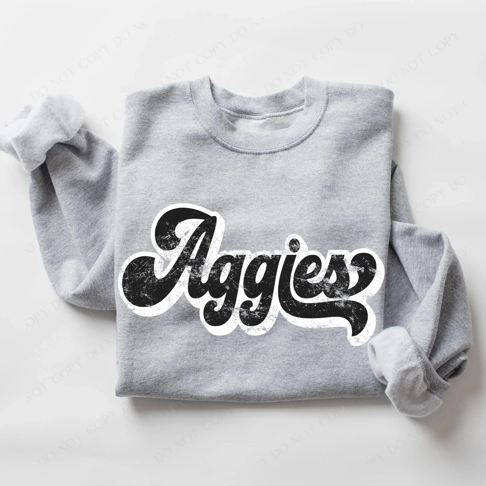 Aggies Vintage Black & White Retro Shadow Distressed DTF Transfer - Merch Girls