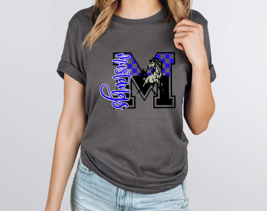 Mustangs Blue Checkered Graphic Tee