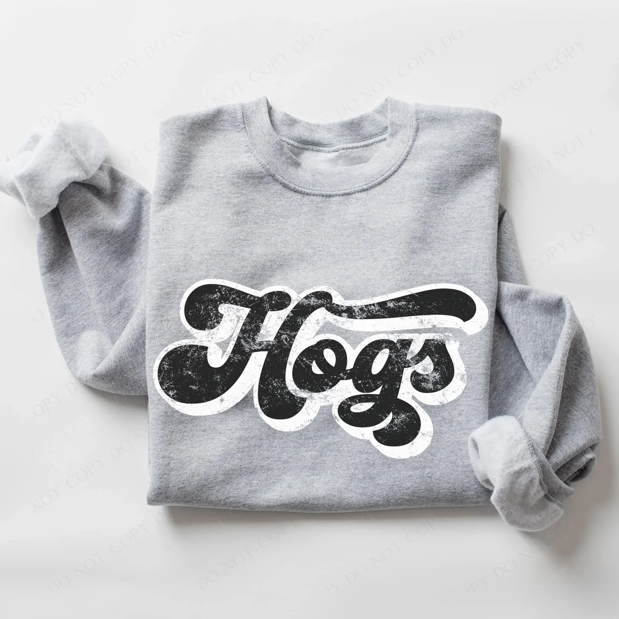 Hogs Vintage Black & White Retro Shadow Distressed DTF Transfer - Merch Girls
