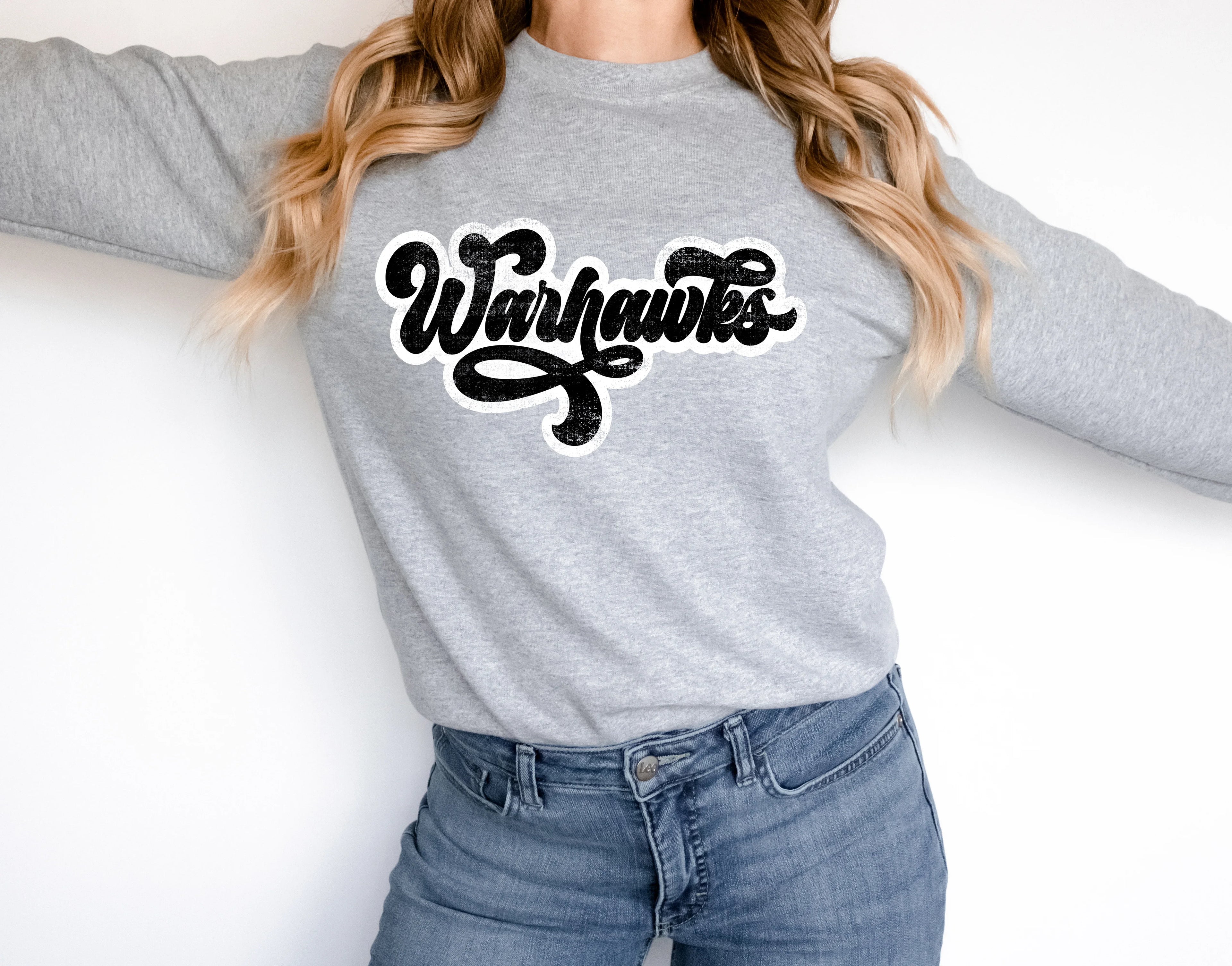 Warhawks Vintage Black & White Retro Shadow Distressed DTF Transfer - Merch Girls
