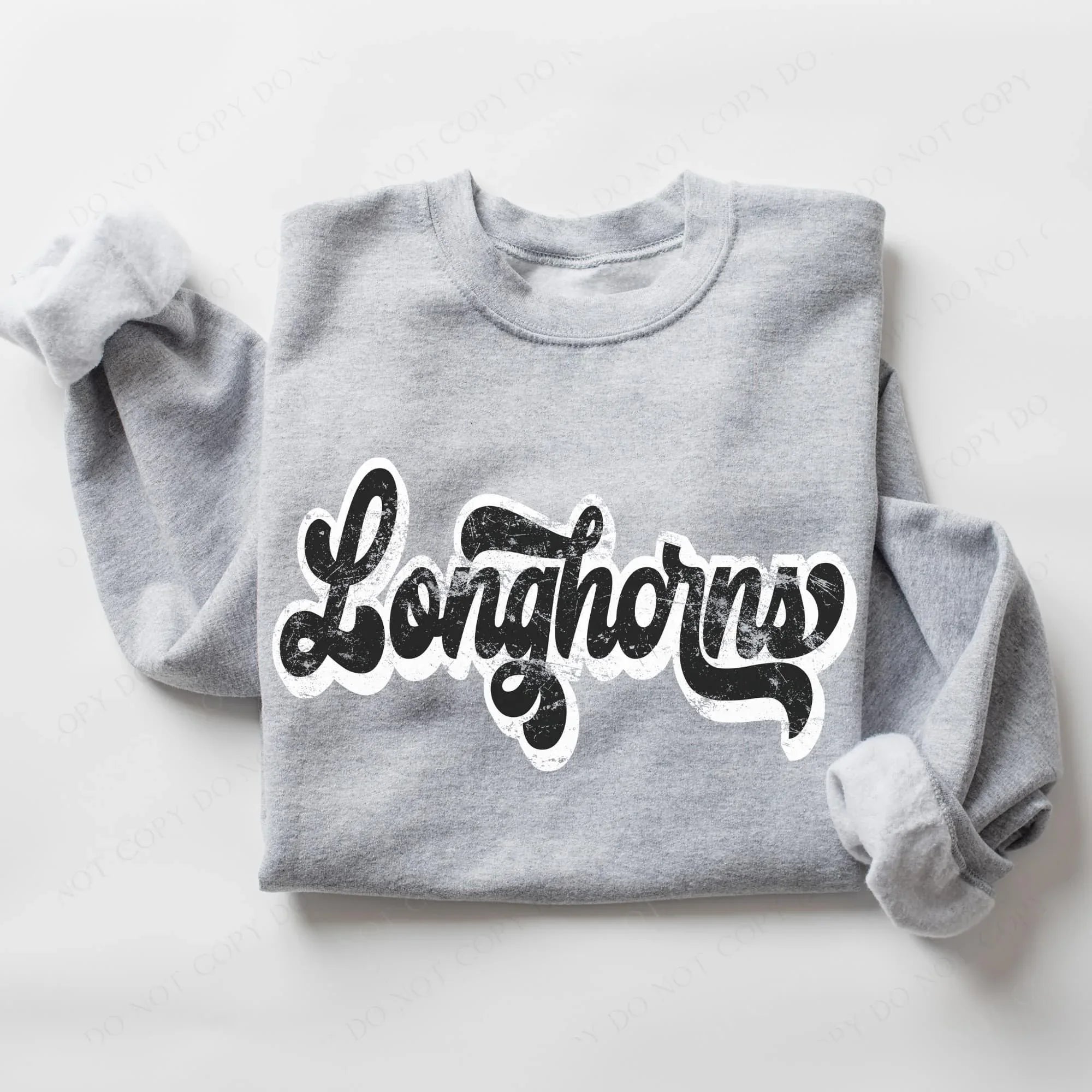 Longhorns Vintage Black & White Retro Shadow Distressed DTF Transfer - Merch Girls