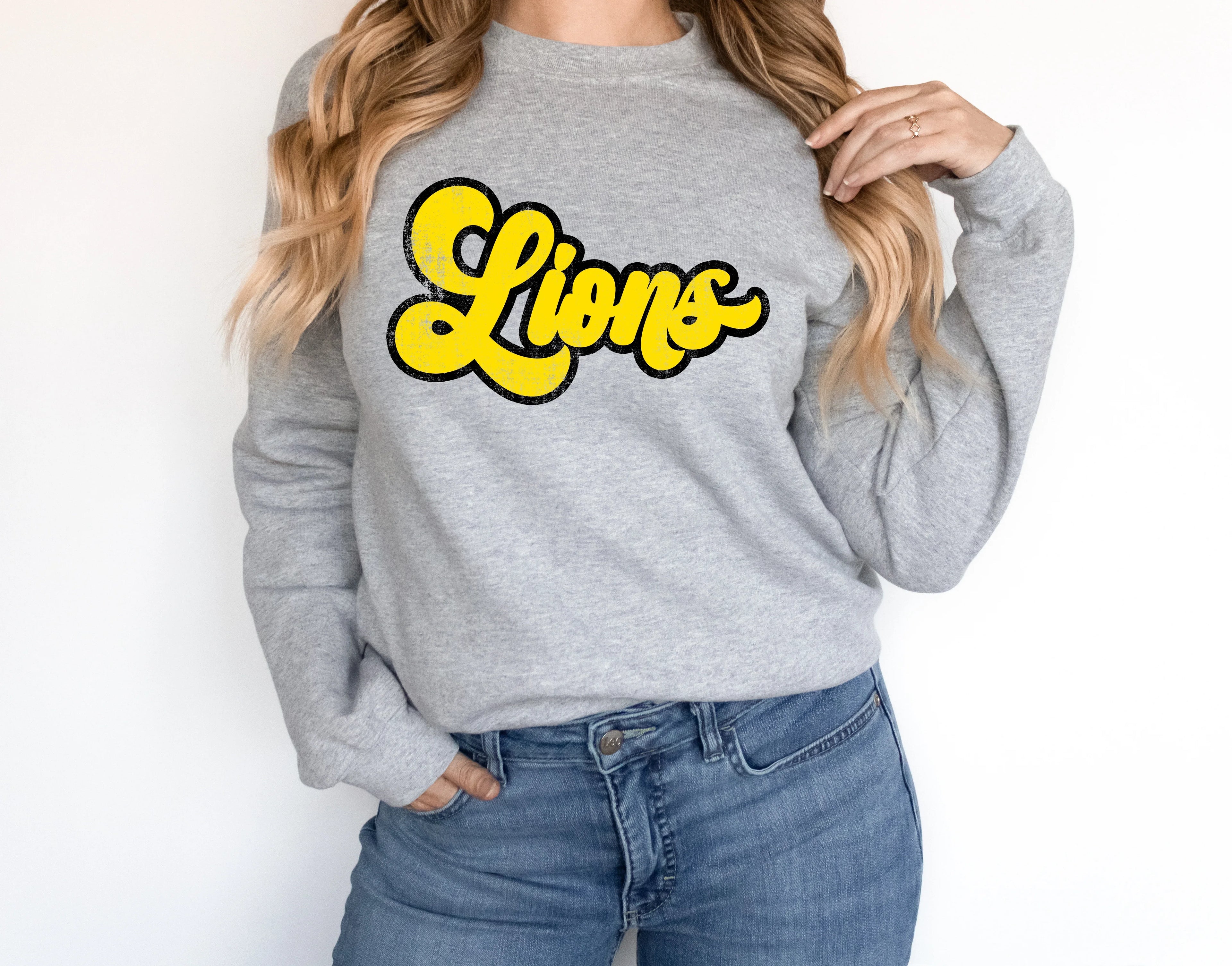 Lions Vintage Retro Shadow Distressed DTF Transfer - Merch Girls