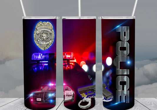 Police with lights and badge Completed 20oz Skinny Tumbler