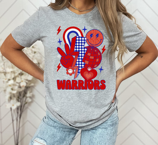 Warriors Red and Blue Groovy DTF Transfer