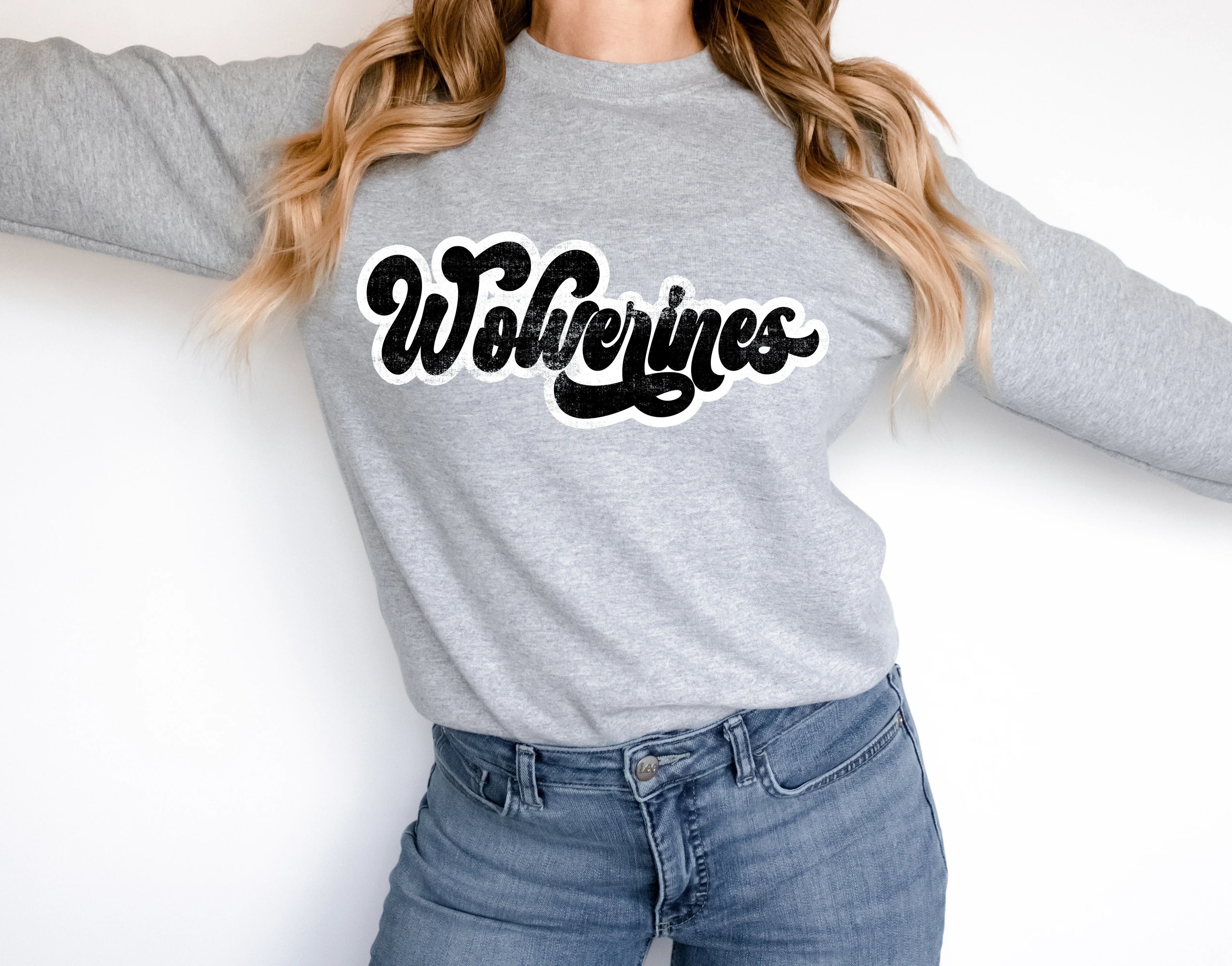 Wolverines Vintage Black & White Retro Shadow Distressed DTF Transfer - Merch Girls