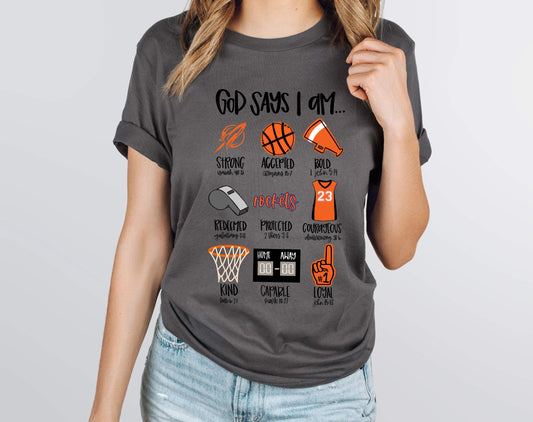 God Says I Am Rockets Basketball DTF Transfer