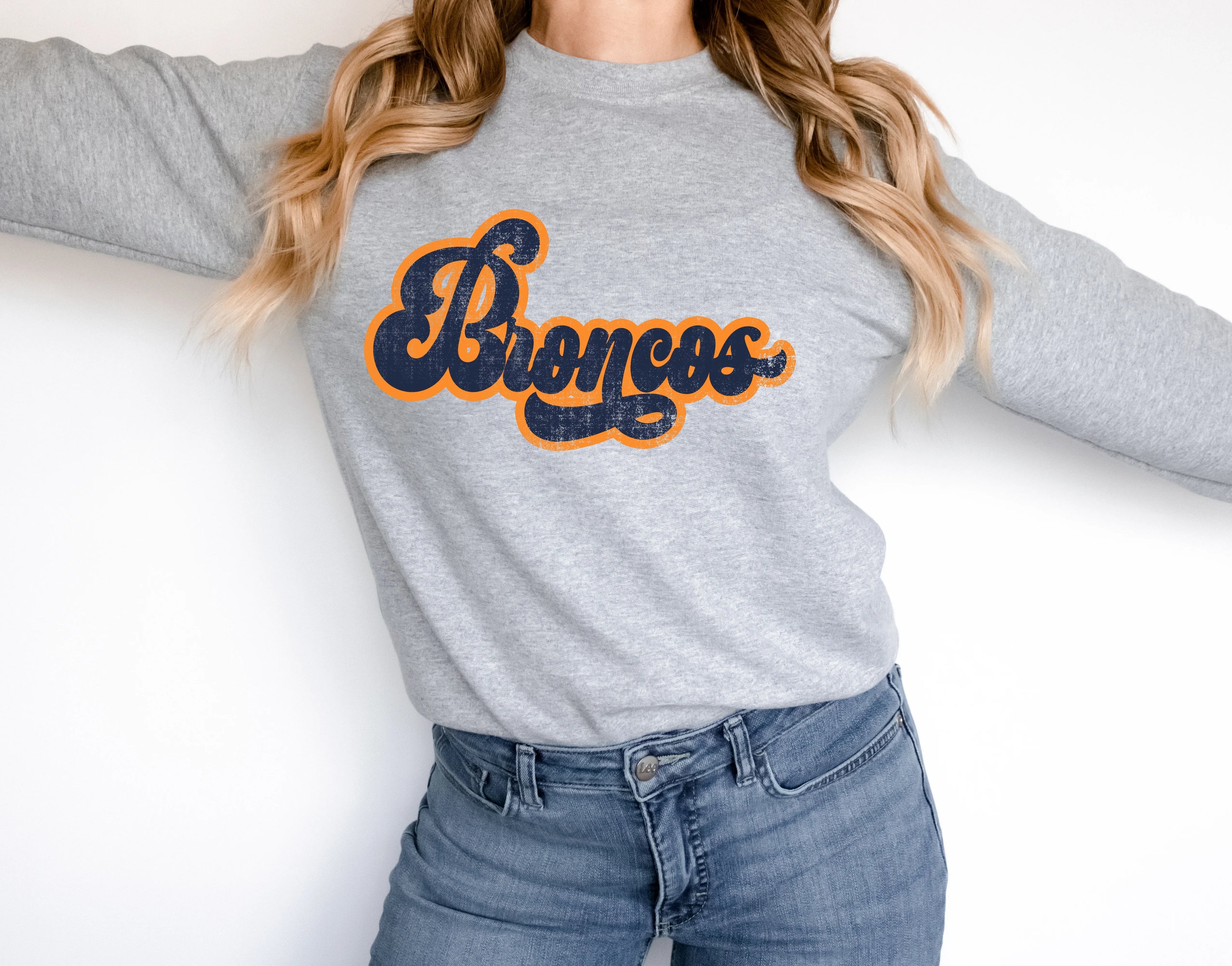 Broncos Vintage Retro Shadow Distressed DTF Transfer - Merch Girls