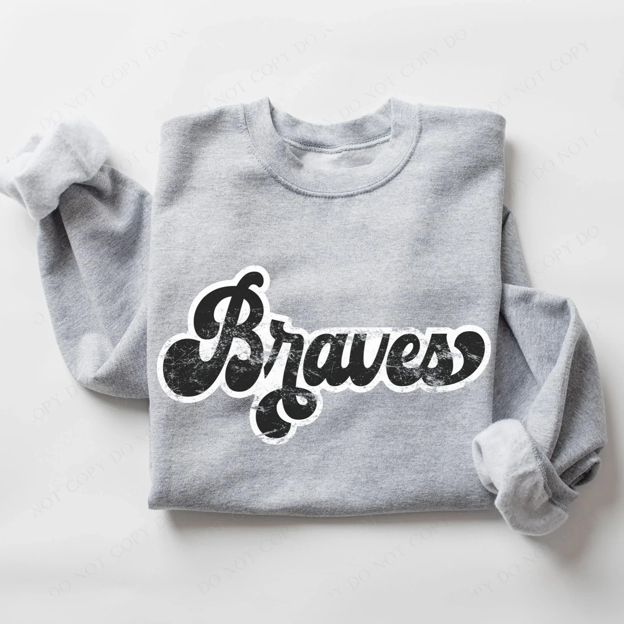 Braves Vintage Black & White Retro Shadow Distressed DTF Transfer - Merch Girls