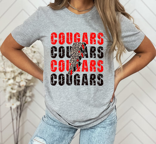 Cougars Red and Black Lightning Bolt Graphic Tee