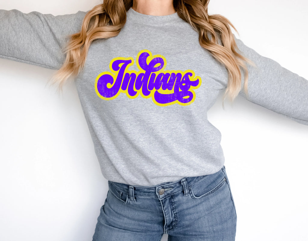 Indians Vintage Retro Shadow Distressed DTF Transfer - Merch Girls