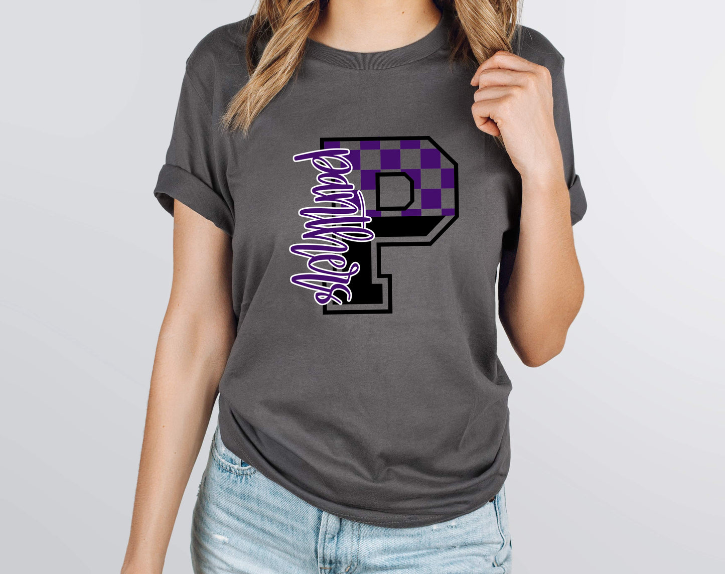 Panthers Purple Checkered Graphic Tee