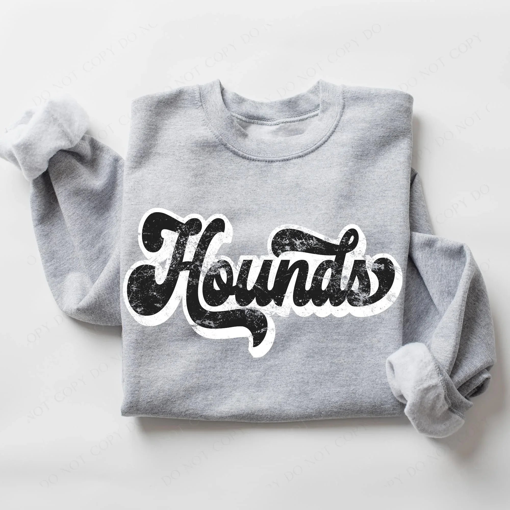 Hounds Vintage Black & White Retro Shadow Distressed DTF Transfer - Merch Girls