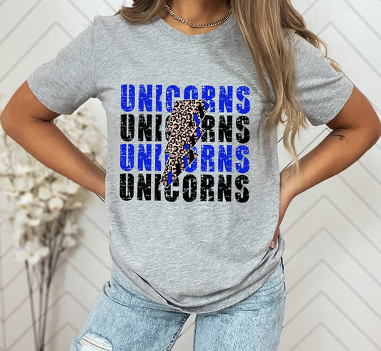 Unicorns Blue and Black Lightning Bolt Graphic Tee