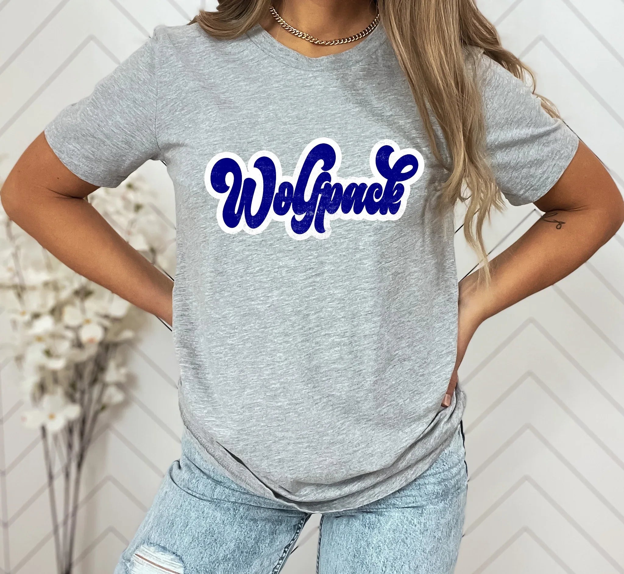 Wolfpack Navy Vintage Retro Shadow Distressed DTF Transfer - Merch Girls