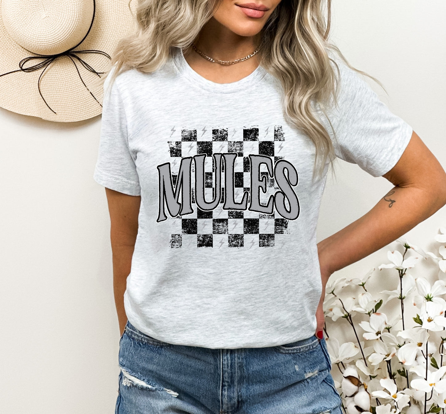 Mules Checkered Retro Graphic Tee