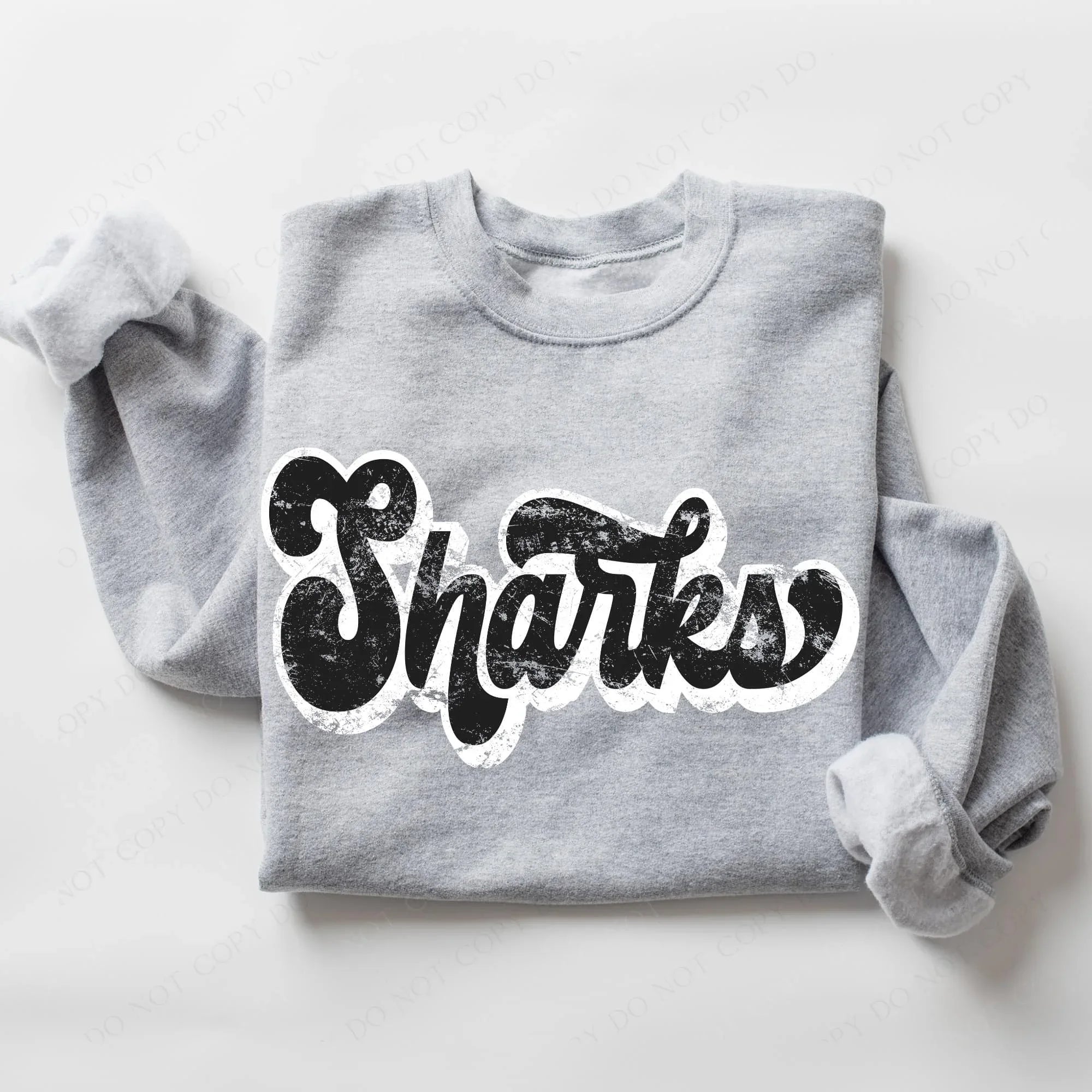 Sharks Vintage Retro Shadow Distressed DTF Transfer - Merch Girls