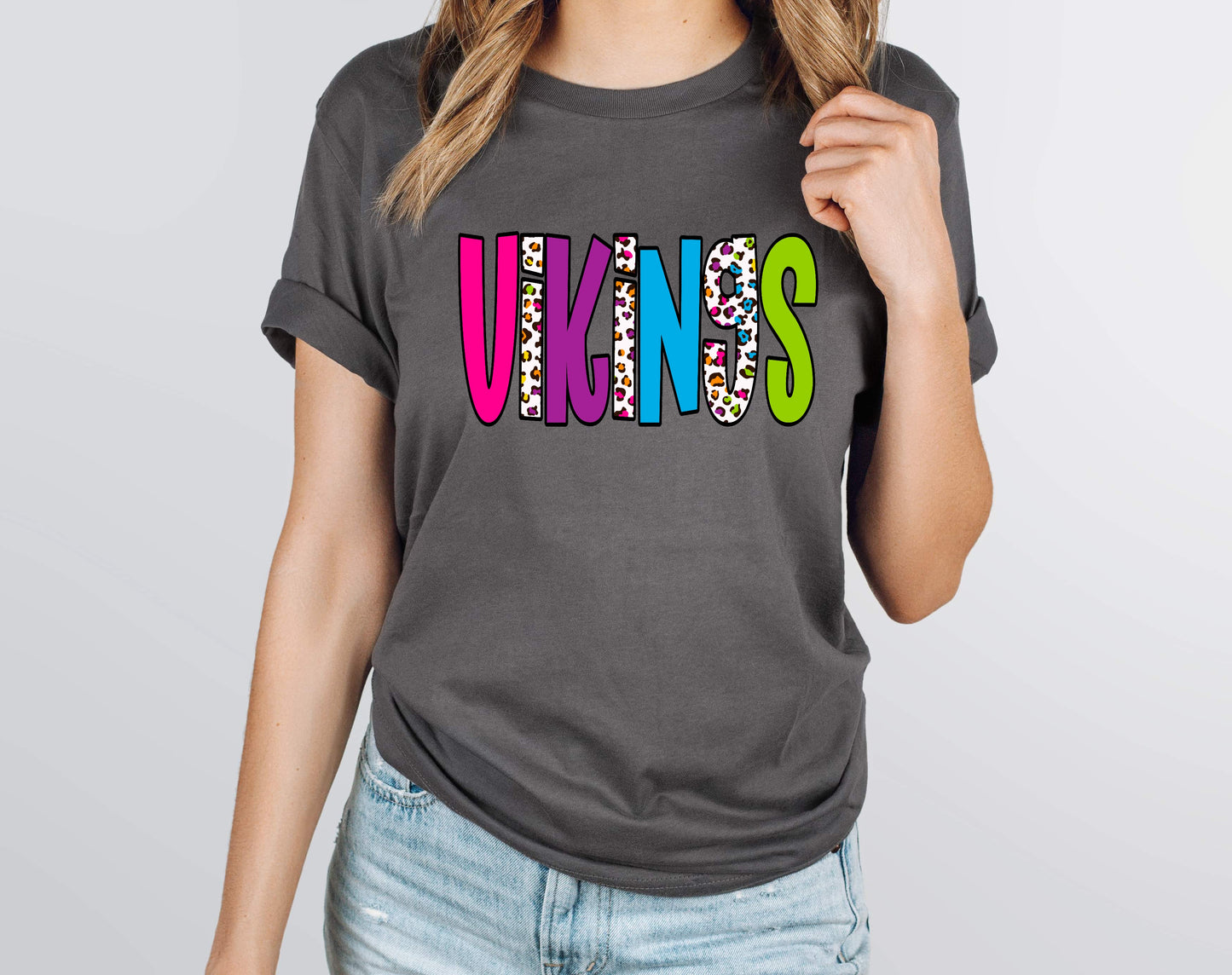 Vikings Rainbow Leopard Graphic Tee