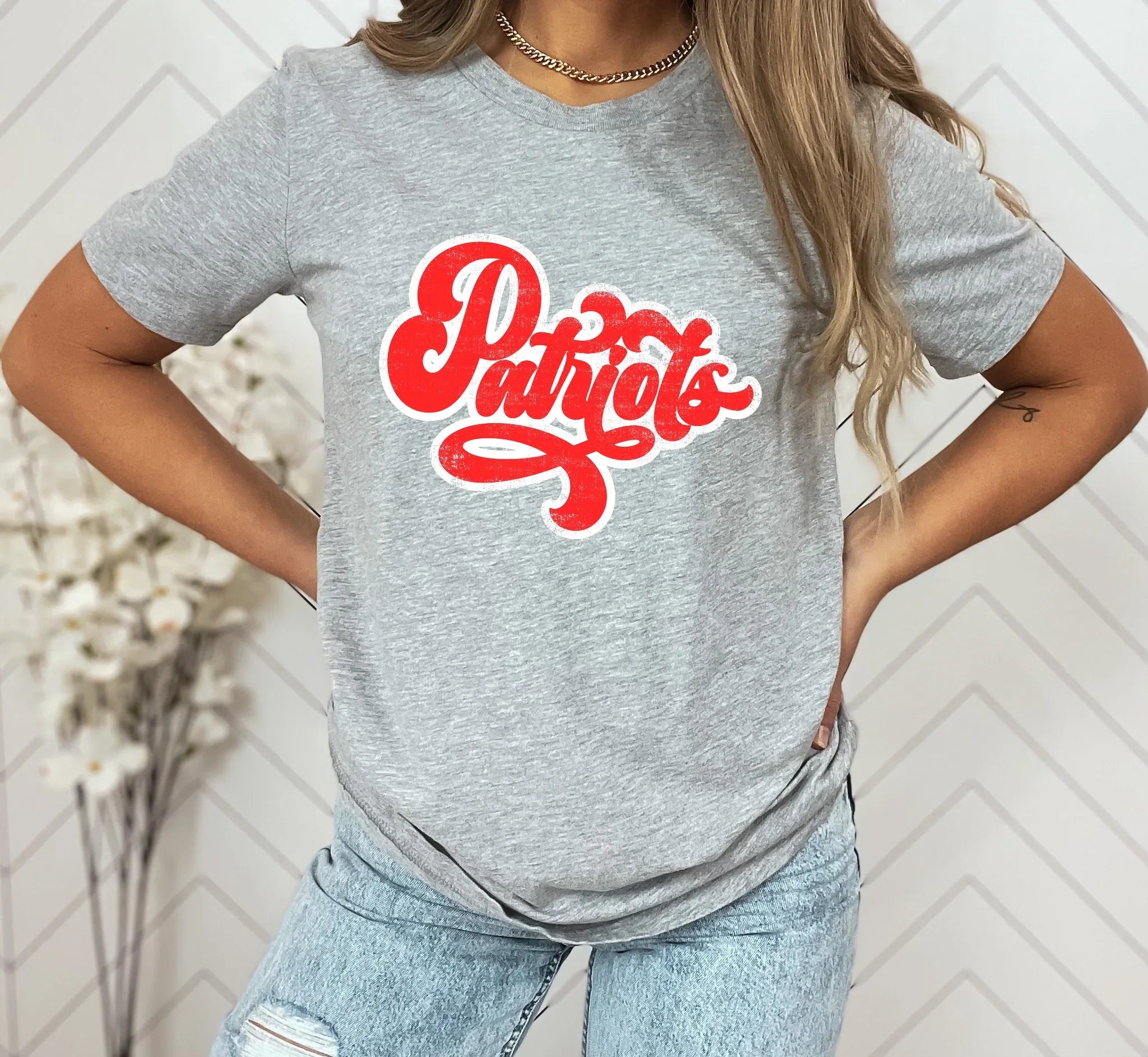 Patriots Red/White Vintage Retro Shadow Distressed DTF Transfer - Merch Girls