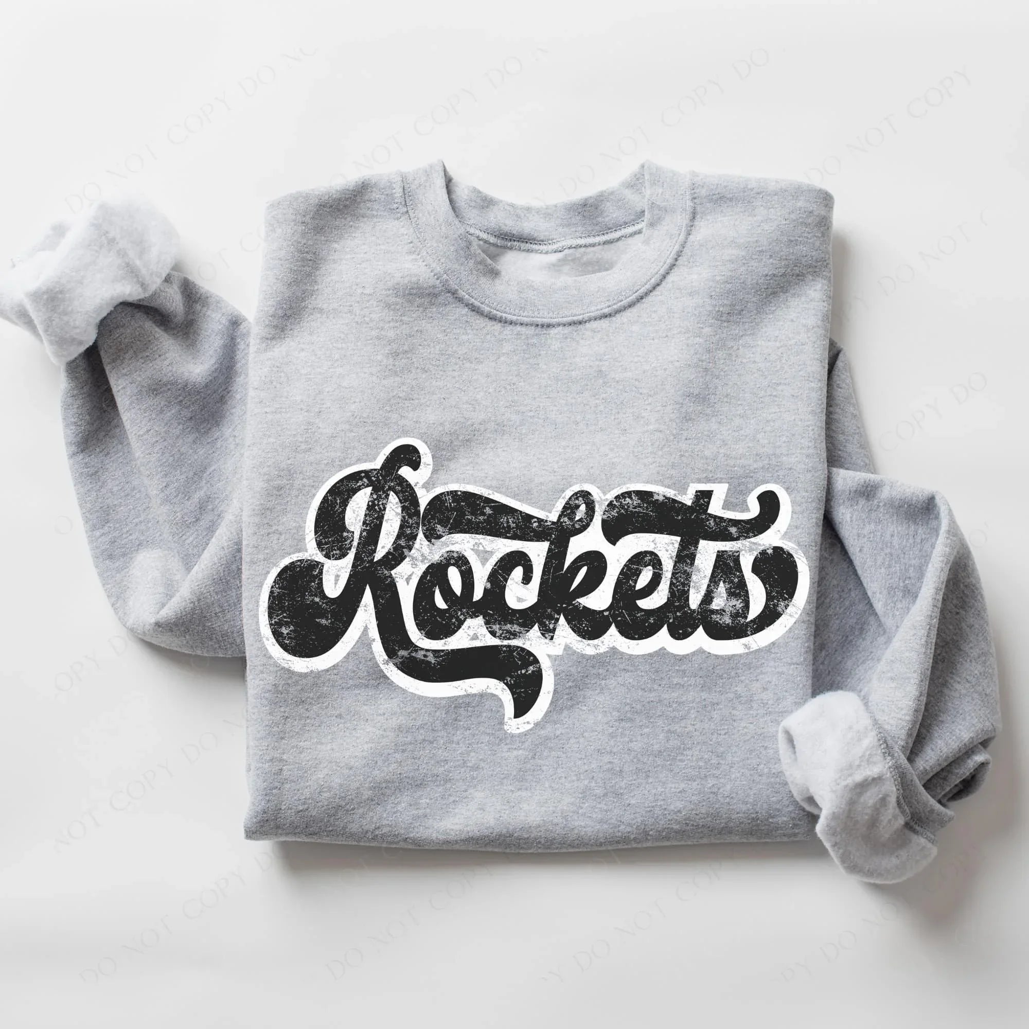 Rockets Vintage Black & White Retro Shadow Distressed DTF Transfer - Merch Girls