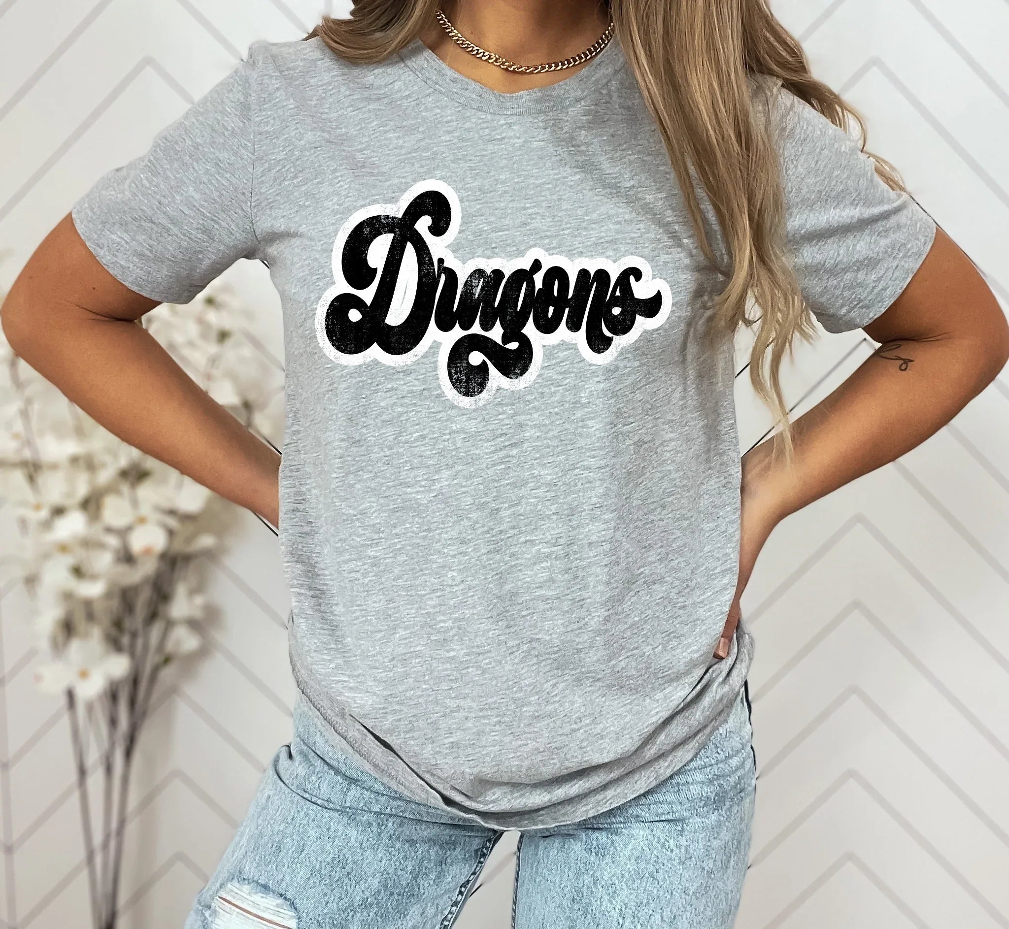 Dragons Vintage Retro Shadow Distressed DTF Transfer - Merch Girls