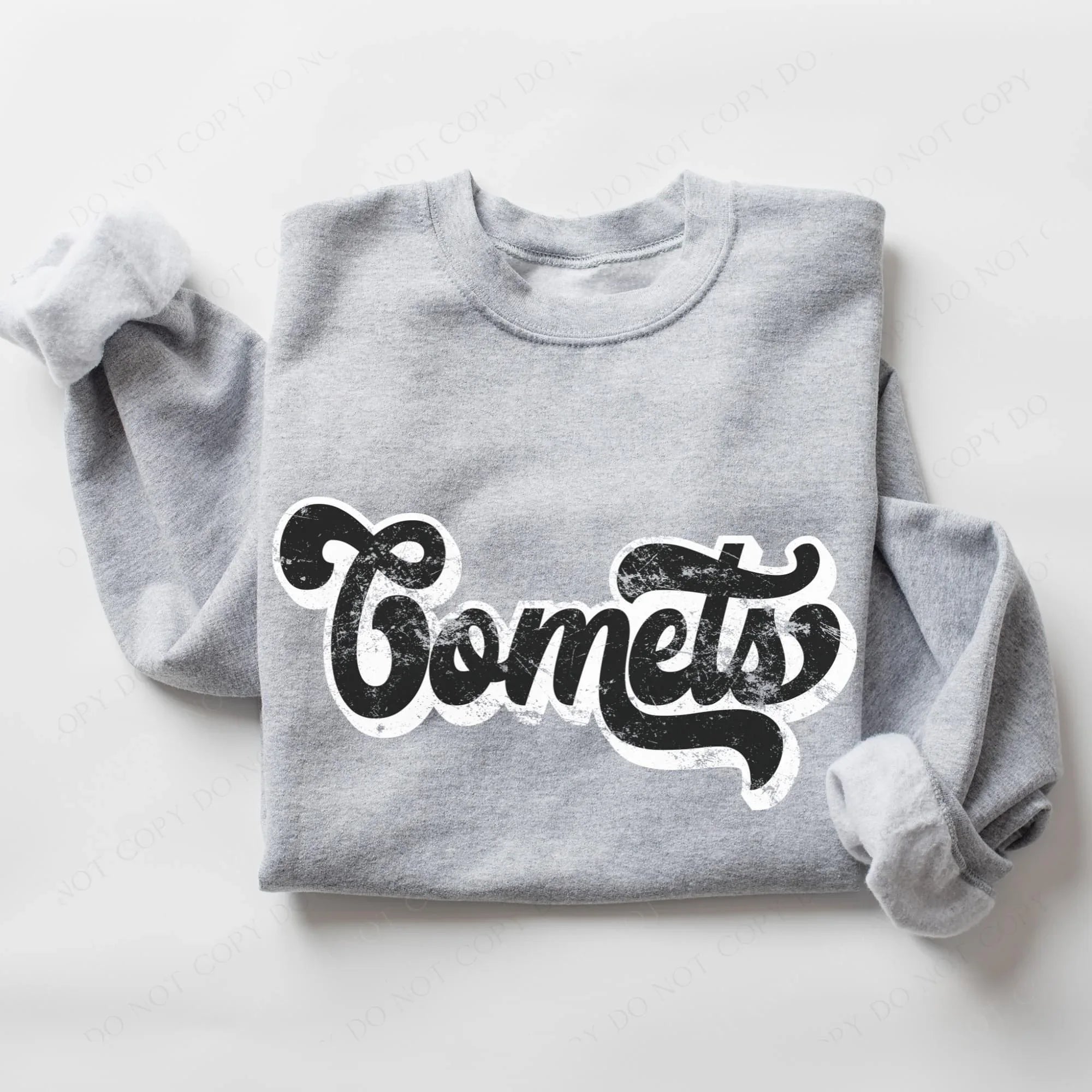 Comets Vintage Black & White Retro Shadow Distressed DTF Transfer - Merch Girls