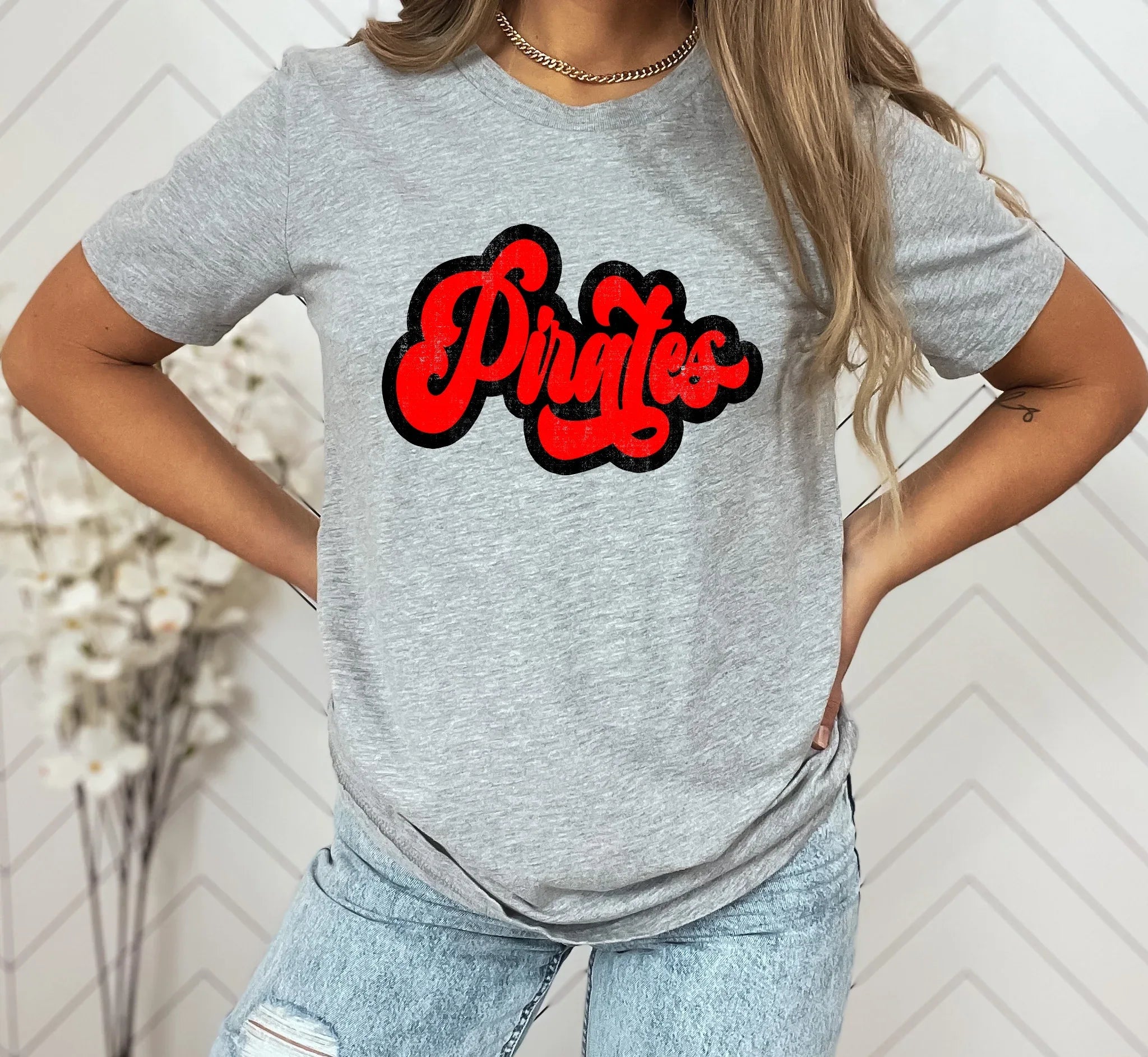 Pirates Vintage Retro Shadow Distressed DTF Transfer - Merch Girls
