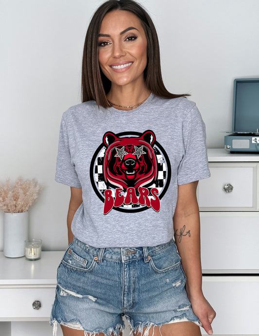 Bears Red/Black Checkered Preppy Graphic Tee